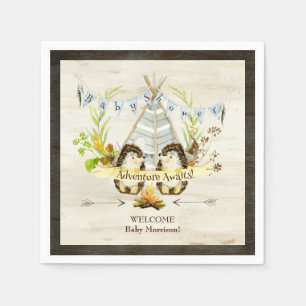 Woodland Animal Hedgehogs Teepee Boho Baby Shower Napkin
