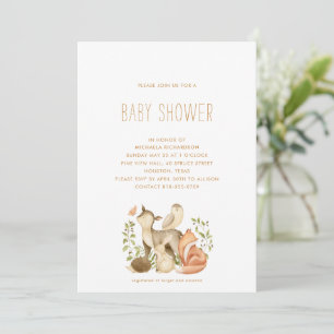 WOODLAND ANIMAL MODERN MINIMAL BABY SHOWER INVITATION