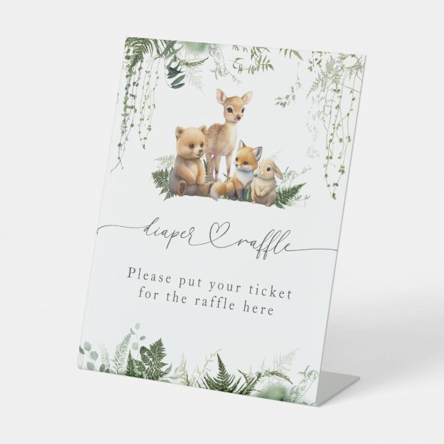 Woodland Animal Neutral Baby Shower Diaper Pedestal Sign (Front)