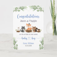 Woodland Animal New Baby Boy Blue Congratulations