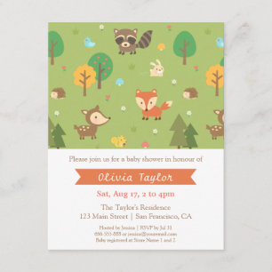 Woodland Animal Pattern Baby Shower Invitations