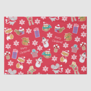 Woodland Animal Pattern Red Merry Christmas Tissue Paper