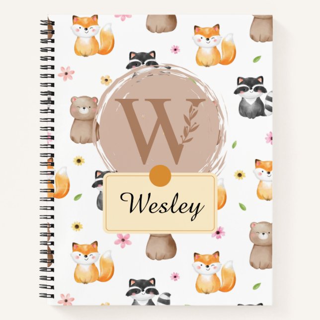 Woodland Animal Personalized - Named with Letter W Notebook (Front)