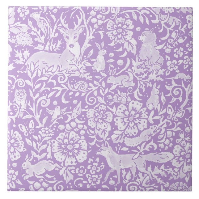 Woodland Animal Purple Deer Fox Rabbit Nature Tile (Front)