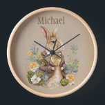 Woodland Animal Rustic Bunny Name Nursery  Clock<br><div class="desc">Cute bunny rabbit woodland animals with floral accents all around on a faux rustic background Add your choice of name. Adorable 100% customer satisfaction with Zazzle every day.</div>