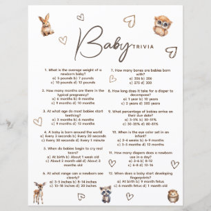 Woodland Animal Theme Baby Trivia Game Card