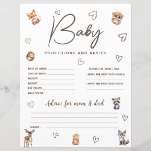 Woodland Animal Theme Predictions and Advice Game 