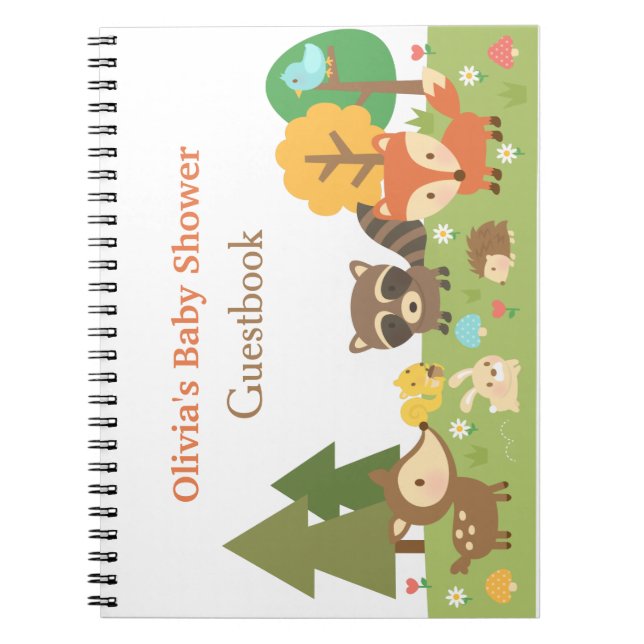 Woodland Animal Themed Baby Shower Guestbook Notebook (Front)