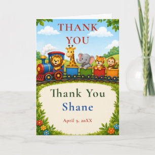 Woodland Animal Train Birthday Thank You Card