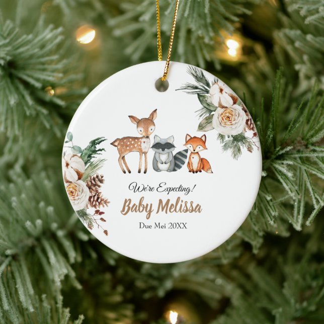 Woodland Animal We're Expecting Parents  Ceramic Ornament (Tree)