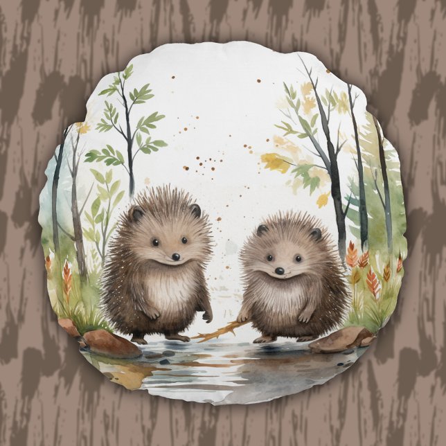 Woodland Animal Wetland Porcupines Kids Baby Round Pillow (Woodland Animal Wetland Porcupines Kids Baby Round Pillow)