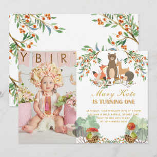Woodland Animals 1st Birthday Invitation