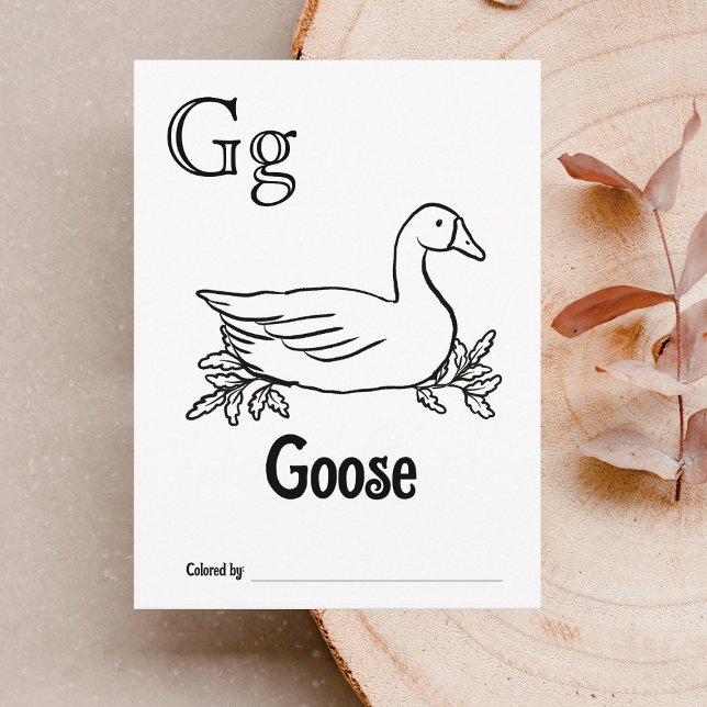 Woodland Animals ABC Colouring Baby Shower Activit Postcard (Letter G - Color Your Own Baby's First ABC's Keepsake Cards)
