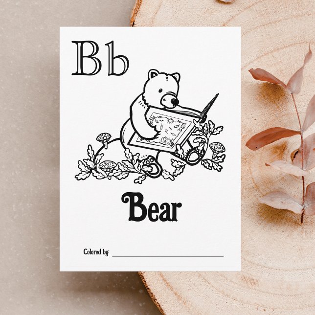 Woodland Animals ABC Colouring Baby Shower Activit Postcard (Letter B - Color Your Own Baby's First ABC's Keepsake Cards)