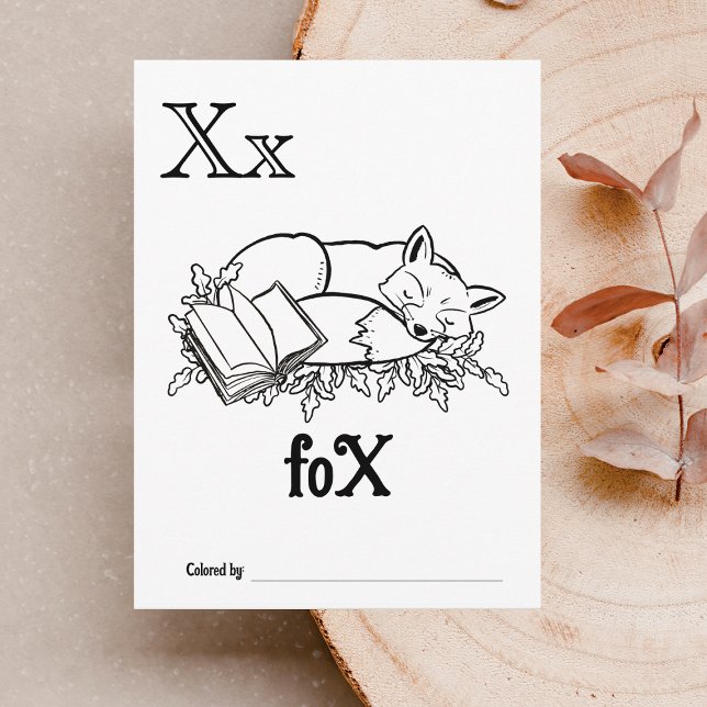 Woodland Animals ABC Colouring Baby Shower Activit Postcard (Letter X - Color Your Own Baby's First ABC's Keepsake Cards)