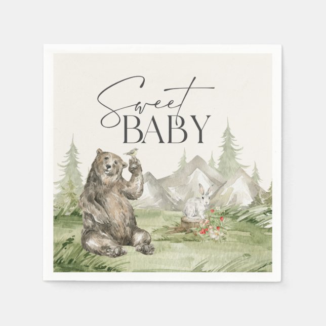 Woodland Animals  Adventure Awaits Baby Shower Napkin (Front)