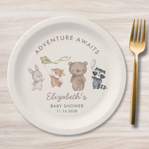 Woodland Animals Adventure Awaits Baby Shower Paper Plate