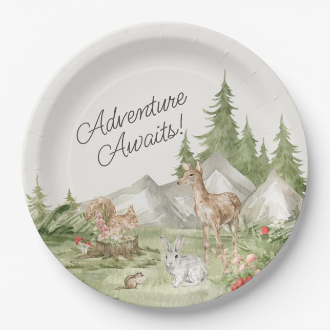 Woodland Animals  Adventure Awaits Paper Plate (Front)