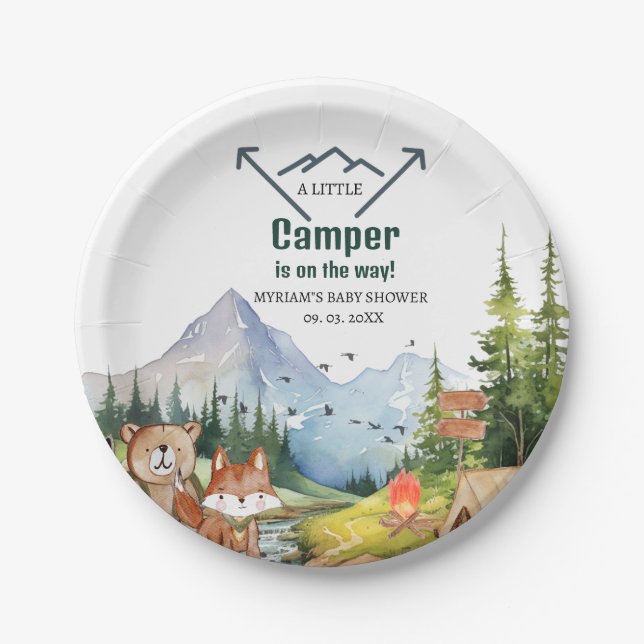 Woodland Animals Adventure Camper Baby Shower Paper Plate (Front)