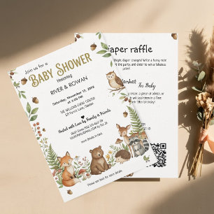 Woodland Animals   All In One Baby Shower  Invitation