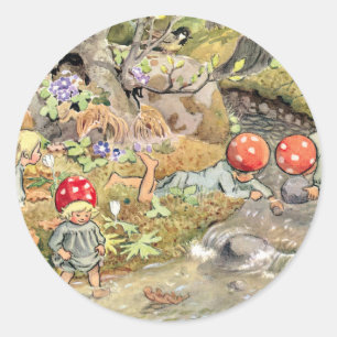 Woodland Animals and Children Elsa Beskow Classic Round Sticker