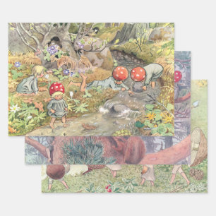 Woodland Animals and Children Elsa Beskow Wrapping Paper Sheet