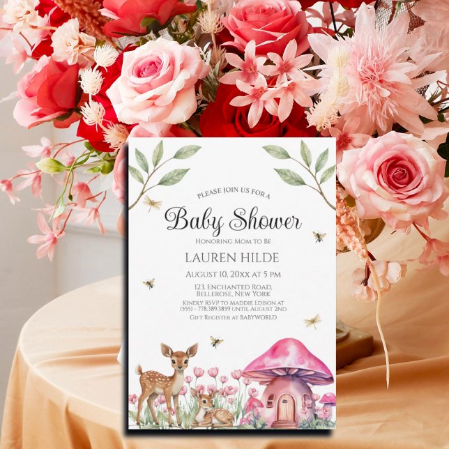Woodland Animals and Fairy Mushrooms Baby Shower Invitation (Creator Uploaded)