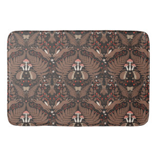 Woodland animals and plants in red and brown bath mat