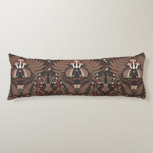 Woodland animals and plants in red and brown body pillow