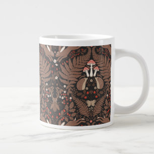 Woodland animals and plants in red and brown large coffee mug