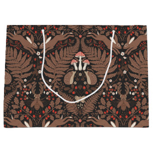 Woodland animals and plants in red and brown large gift bag