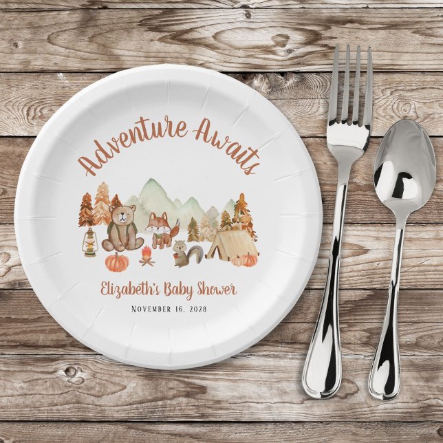 Woodland Animals Autumn Adventure Baby Shower Paper Plate (Creator Uploaded)