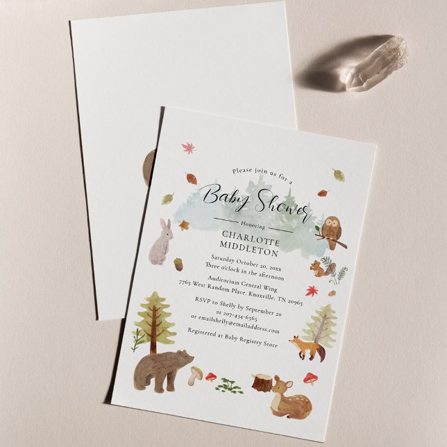 Woodland Animals Autumn Fall Baby Shower Invitation (Woodland Animals Script Fall Rustic Baby Shower Invitation)