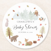 Woodland Animals Autumn Fall Baby Shower Round Paper Coaster (Front)