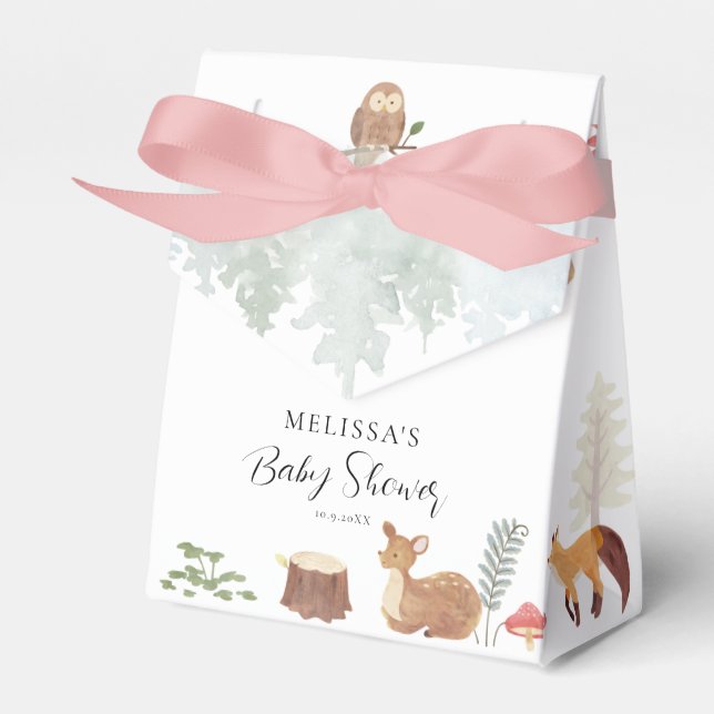 Woodland Animals Autumn Watercolor Baby Shower Favor Box (Front Side)