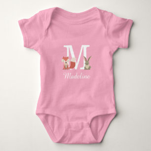 Woodland Animals Baby Girl Initial Monogram Bodysuit