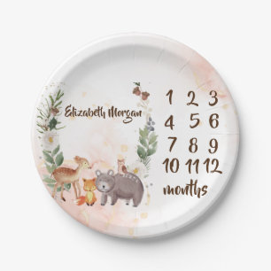 Woodland Animals  Baby Girl Month Milestone  Paper Plate