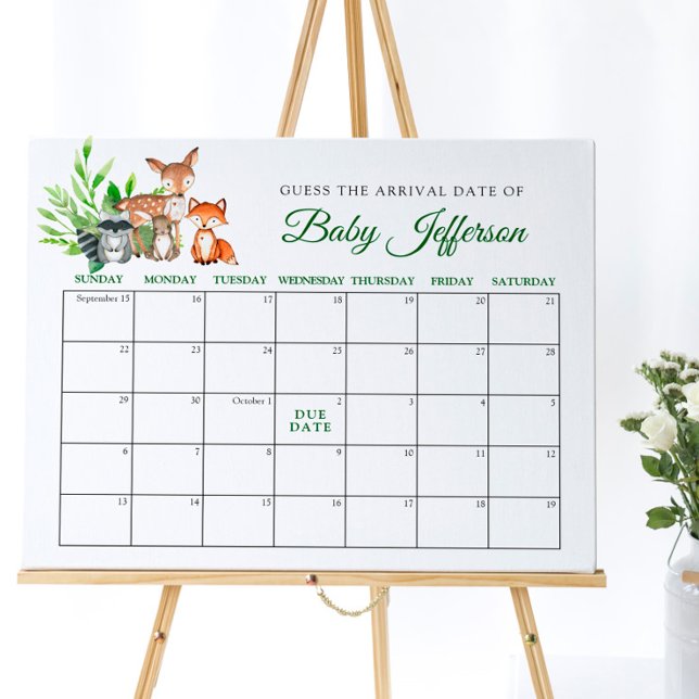 Woodland Animals Baby Guess Due Date Calendar Poster (Creator Uploaded)