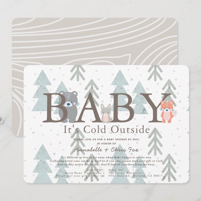 Woodland Animals Baby Its Cold Baby Shower by Mail Invitation (Front/Back)