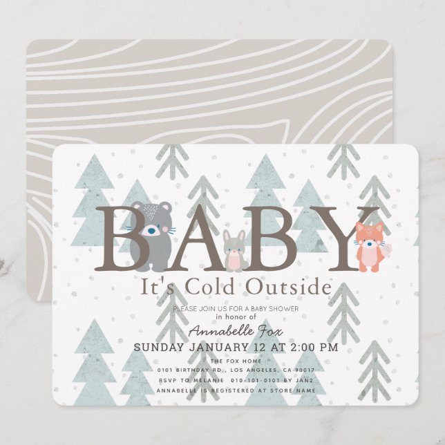 Woodland Animals Baby Its Cold Outside Baby Shower Invitation (Front/Back)