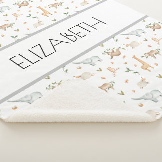 Woodland animals baby name blanket personalized