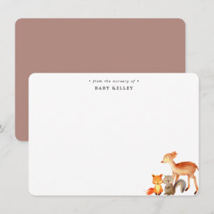 Woodland Animals Baby Personalized Flat Note Card