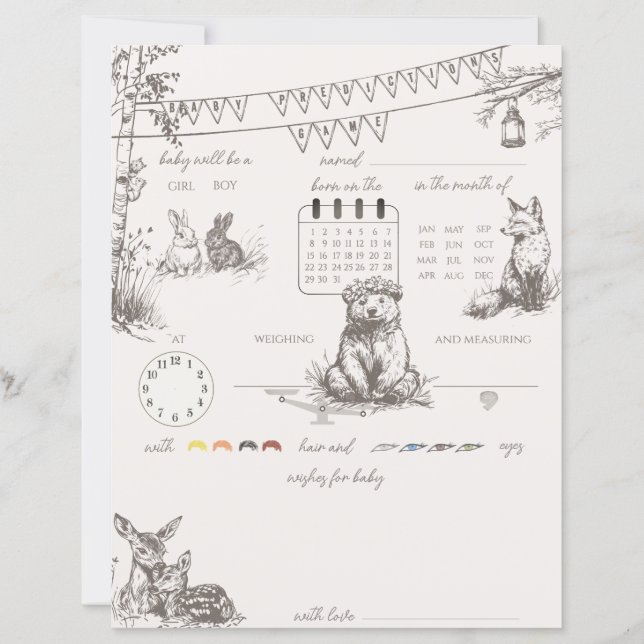 Woodland Animals Baby Predictions Guessing Game (Front)