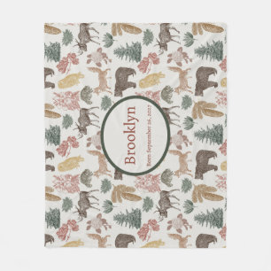 Woodland Animals Baby– Rustic Bears, Foxes, Owls Fleece Blanket