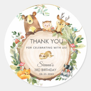 Woodland Animals Baby Shower 1st Birthday Favour Classic Round Sticker