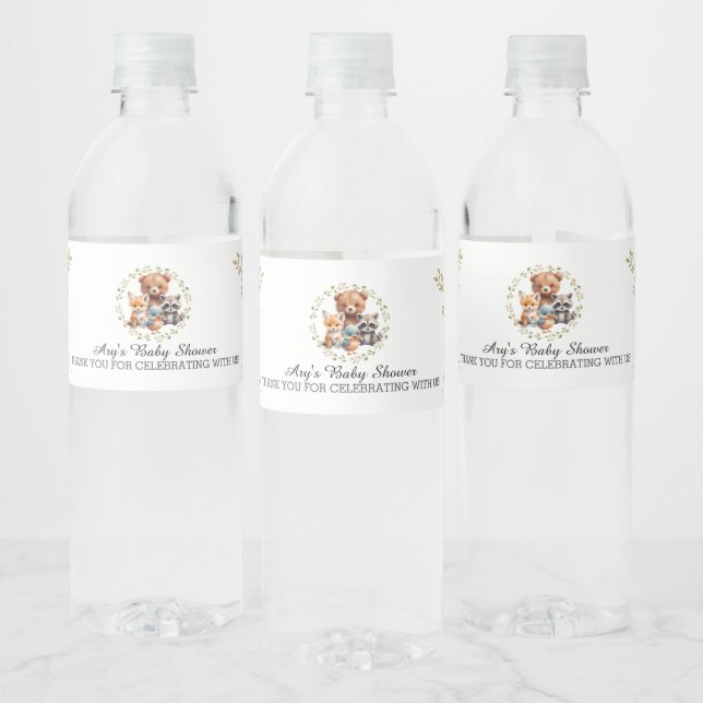 Woodland Animals Baby Shower 1st Birthday Favour Water Bottle Label (Bottles)