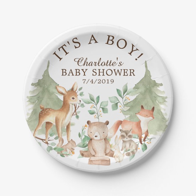 Woodland Animals Baby Shower 7" Plate (Front)