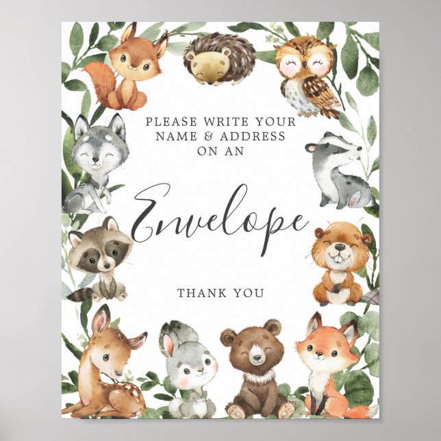 Woodland Animals Baby Shower Address Envelope Sign (Front)