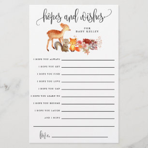 Woodland Animals Baby Shower Advice Paper Card