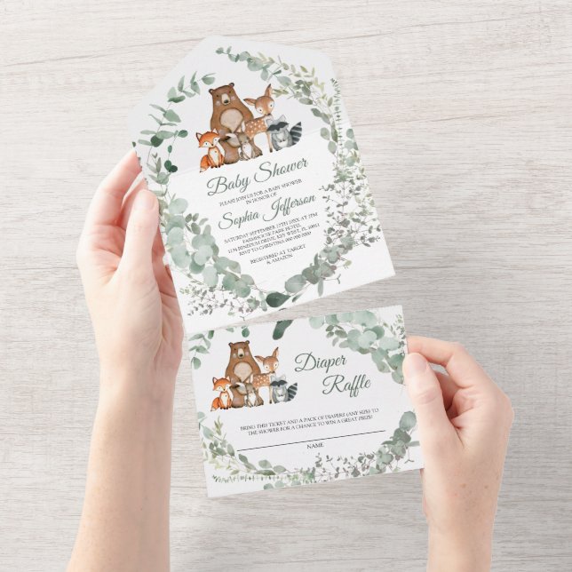 Woodland Animals Baby Shower All In One Invitation (Tearaway)